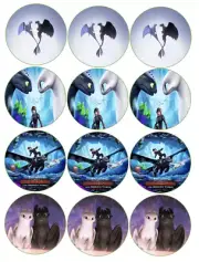set of 12 how to train dragon, edible paper, cupcake cookie toppers CHOOSE SIZE