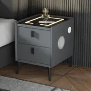 Oikiture Smart Bedside Table Wireless Charging LED Lights 2 Drawers Nightstand