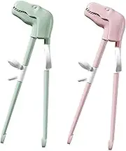Dinosaur Training Chopsticks for Kids - 2pcs Reusable Learning Chopstick Helper, Pink+Green