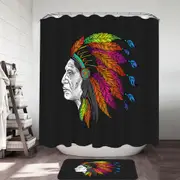Colorful Feathers on a Tough Native American Chief Shower Curtain