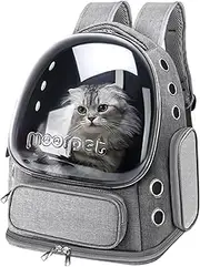 Moslyn Cat and Small Dog Backpack Carrier - Transparent, Breathable, Foldable, Airline Approved, Large Space, Up to 20 lbs (Grey)