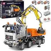 Mould King 19007 Technology Pneumatic Truck Model Building Block Kit, 2970 Pieces Large Pneumatic Crane Blocks Set with 3 Motors, Construction Vehicle for Children Ages 14+