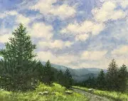 MOUNTAIN MELODY- original framed acylic painting on 8X10 paper by K. McDermott