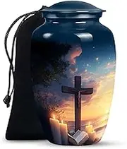 Cross Cremation Urns for Women & Men - Burial Urns for Adult Human Ashes - Holds Upto 200 Cubic Inches - Large Cremation Funeral Memorial Urn (Size - 10 Inch)