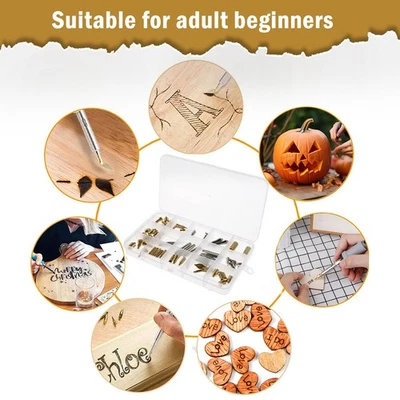 62Pcs Wood Burning Tips Kit with Alphabet Number Stencil Reusable Copper werQx