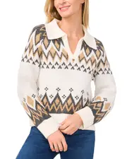 CeCe Collared Fair Isle Sweater
