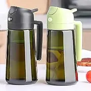 2PCS Light Blockage Dark Oil Sprayer for Cooking- 2 x 470ml,Olive Green Glass, 2 in 1 Olive Oil Dispenser Bottle for Kitchen, Air Fryer, Roasting, Grilling, Barbecue, and Salad. (Black, Green)