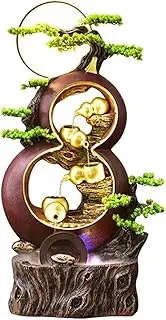 Tabletop Water Fountain Resin Cascading Water Fountain Cascading Water Fountain with LED Lights, Indoor Large Water Feature for Bedroom, Office, Living Room, 42.5 Inch Tall Office Relaxation Meditatio