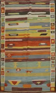 Tribal Wool Kilim Vegetable Dye Rug 4x6 Warm Color Flat-Weave Reversible Carpet