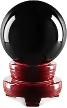 Small Black Obsidian Sphere, 80mm/3.1 Inch Decorative Crystal Ball with Stand for Gothic-Style Home Decor, Meditation, Feng Shui