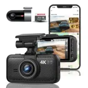 Dash Cam Car Front Rear 4K+4K WiFi Bluetooth Dash Cam with 64GB SD Card, Dual...