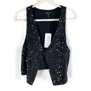 Eileen Fisher Sequin Encrusted Matka Vest Silk Racer Back Black Cropped Sz M