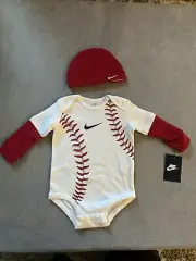 Nike Baby Boys One Piece Baseball Bodysuit Romper 9-12 Mos. ~~LOOK~~w/toboggan
