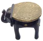 Wooden Elephant Design Stool Brass-Fitted Table Pedestal Table Corner Decor 8 in