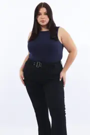 Blue Bodysuit Sleeveless Boat Neck Modal