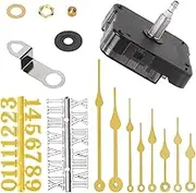 Glarks 12pcs 28MM Golden High Torque Long Shaft Clock Movement Mechanism Kit Includes 1pcs Clock Movements with 1pcs Hooks, 4 Different Pairs Clock Hands, 4pcs Mounting Hardware, 2pcs Clock Numerals