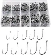 500 Pcs Fishing Hooks Set with Barbed, 10 Sizes High Carbon Steel Hooks for Freshwater & Saltwater with Portable Fishing Tackle Box, Fishing Accessories for Bass, Trout, Salmon, Catfish, Jigging