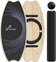 Wooden Balance Board with Adjustable Stoppers: 7 Modes Wobble Board with Roller and Balance Ball - Exercise Balancing Stability Trainer for Workout Core Trainer Physical Therapy - Non Slip Surface