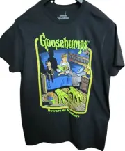 Goosebumps Beware Of Monsters Black Mens L T-Shirt Horror Under Bed Slappy Retro