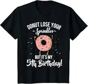 [X.Style] Kids Funny 5th Birthday Donut Party Theme Fifth Bday Meme Quote ds1012 T-Shirt (S) Black