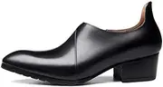 [Generic] Genuine Leather Business Oxford for Men Formal Shoes Slip On Zipper Low Top Pointed Toe Solid Colors High Heel