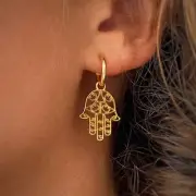 Small Hoop Hamsa Hand Earrings Gold plated