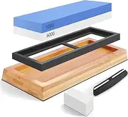 Knife Sharpening Stone, 1000/6000 Double-Sided Professional Whetstone Knife Sharpener, Non-Slip Soft Rubber and Bamboo Base, Correction Stone Set