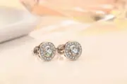 Micro-inlay 1.0 Cts Cubic Zirconia Silver SP Dot Halo Stud Earrings