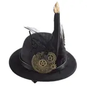 Steampunk Top Hat Gothic Rivet with Feather Size Metal for Cosplay Black