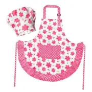 Kid Apron and Chef Hat Set - 2Pcs Adjustable Children Pink Kitchen Flower