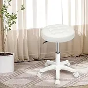 Levede Salon Rolling Stool,PU Leather Swivel Stools with Wheels, Drafting Chair,Footrest Ring, Multi-Purpose Work Massage Stools Task Chair, Hydraulic Adjustable Stool, for Kitchen Bar Office (Beige)