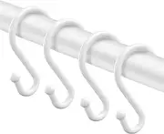 Metal Shower Curtain Hooks，Set of 12 Rings，Rust Resistant S Shaped Hooks Hangers for Shower Curtains, Kitchen Utensils, Clothing, Towels, etc. (White)