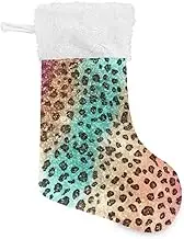 XYMZR Colorful Cheetah Printi Christmas Stocking 18” Christmas Stockings with Plush Faux Fur Cuff Decoration for Holiday Family Party, Multi-colored