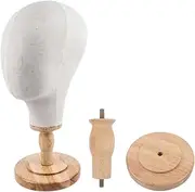 Head Display Stand with Wooden Base,Mannequin Head Female Mannequin Head Hairpieces Stand Holder Black Cap Beige Frontal Wig Foam Head for Hats Doll