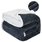 Striped Sherpa Fleece Bed Blanket Queen Queen(90x90 Inches) Striped Dark Grey