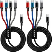 Multi Charging Cable,USB C to 4 in 1 Nylon Braided Dual IP/Type C/Micro Port Fast Charger Cord for iPhone 16 15 14 13 Pro Max iPad Air,Galaxy S23/S22,Cell Phones Tablets and More-2Pack