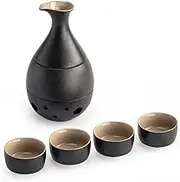 Sake Cup,Cups with Warmer Keep Sake Storage Gift Box, Traditional Porcelain Pottery Hot Drink, Include 1 Stove 1 Warming Bowl Sake Bottle 4 Cup