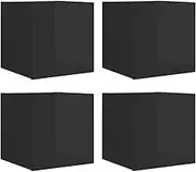 Wall Mounted TV Cabinet Set of 4 | Engineered Wood High Gloss Black | Space-Saving Design 30.5x30x30cm | Modern Living Room & Bedroom Storage Solution