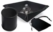 (6) Weighty Zinc Alloy Antique Tin Finish Dice w/Pouch + Rolling Tray + Dice Cup