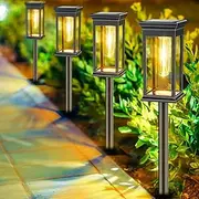 Solar Lights Outdoor Pathway, Solar Outdoor Lights 8 Pack, Waterproof Solar Pathway Lights Auto On/Off Solar Garden Lights, Solar Powered Landscape Lighting for Yard, Garden, Walkway,Warm White