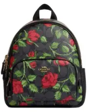 NWT COACH Mini Backpack Coated Canvas Leather Rose Print Multi Red Black CC331