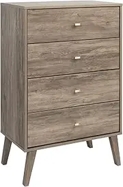 [Prepac] Milo Mid Century Modern Chest, 4-Drawer, Drifted Gray