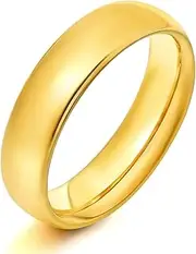 [KAMASATO] 4mm 6mm Stainless Steel Rings Women Men High Polish Plain Dome Silver/Gold Wedding Band Comfort Fit