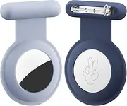 Hidden Airtag Holder for Kids - (2 Pack)Airtag Hidden GPS Tracker Case Compatible with Apple Airtag, Silicone Air tag Holder with Brooch Pin, Airtags Clip for Child/Elderly/Backpack/Luggage-Blue/Gray