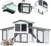 Advwin Rabbit Hutch 204*35*85cm Bunny House Chicken Coop Wooden Rabbit Cage 2 Level Large Run Cage Outdoor Pet House