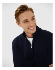 [Politix] Chunky Lambswool Half-zip Knit in Navy