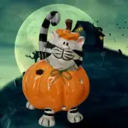 Blue Sky Clayworks Hocus Pocus Cat In Pumpkin Costume Tea Light Candle Holder