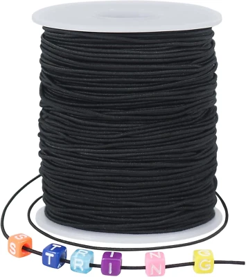 Black Elastic String, 328 Feet 1Mm Stretchy String for Bracelet Making, Elastic