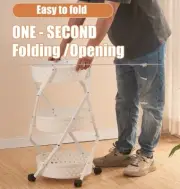 Bribrion Foldable 3 tier Storage Cart Rolling Trolley Versatile Kitchen Island