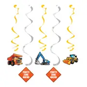 Big Dig Construction Swirl Decorations (Pack of 5)